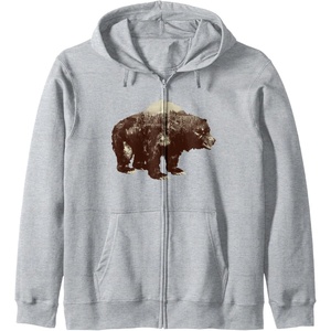image:imageDays Gone BearShaped Forest Landscape Vintage Logo Zip HoodieHeather Grey