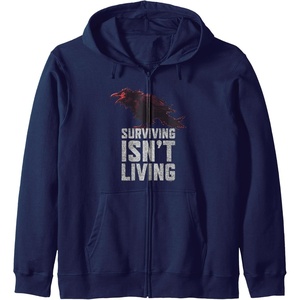 image:imageDays Gone Surviving Isnt Living Crow Quote Big Chest Logo Zip HoodieNavy Blue