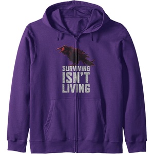 image:imageDays Gone Surviving Isnt Living Crow Quote Big Chest Logo Zip HoodiePurple