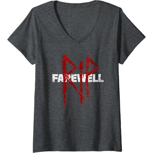 image:imageWomens Days Gone RIP Farewell Distressed Big Chest Logo VNeck TShirtDark Heather Grey