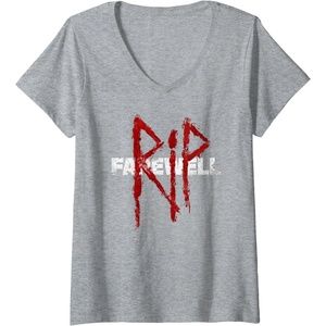 image:imageWomens Days Gone RIP Farewell Distressed Big Chest Logo VNeck TShirtHeather Grey