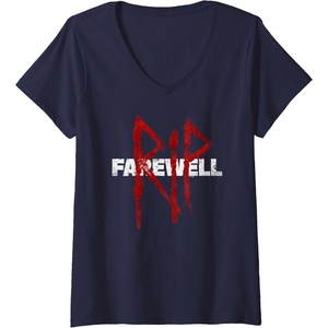 image:imageWomens Days Gone RIP Farewell Distressed Big Chest Logo VNeck TShirtNavy Blue