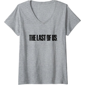 image:imageWomens The Last of Us Iconic Distressed Big Chest Logo VNeck TShirtHeather Grey