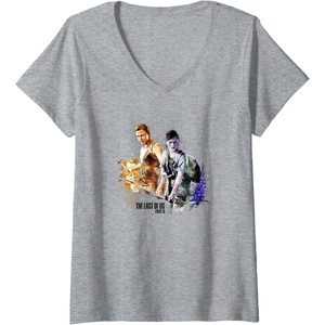 image:imageWomens The Last of Us Part II Iconic Abby Ellie Watercolor Floral VNeck TShirtHeather Grey