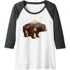 image:imageDays Gone BearShaped Forest Landscape Vintage Logo Raglan Baseball TeeDark Heather GreyWhite