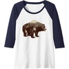 image:imageDays Gone BearShaped Forest Landscape Vintage Logo Raglan Baseball TeeNavy BlueWhite