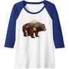 image:imageDays Gone BearShaped Forest Landscape Vintage Logo Raglan Baseball TeeRoyal BlueWhite