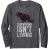 image:imageDays Gone Surviving Isnt Living Crow Quote Big Chest Logo Long Sleeve TShirtDark Heather Grey