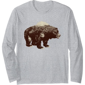 image:imageDays Gone BearShaped Forest Landscape Vintage Logo Long Sleeve TShirtHeather Grey