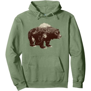image:imageDays Gone BearShaped Forest Landscape Vintage Logo Pullover HoodieSage Green