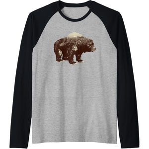 image:imageDays Gone BearShaped Forest Landscape Vintage Logo Raglan Baseball TeeBlackAthletic Heather