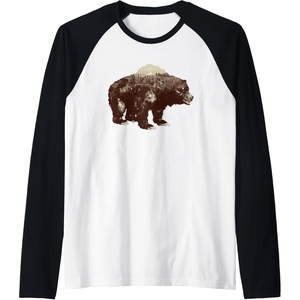 image:imageDays Gone BearShaped Forest Landscape Vintage Logo Raglan Baseball TeeBlackWhite
