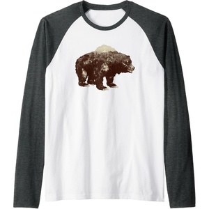 image:imageDays Gone BearShaped Forest Landscape Vintage Logo Raglan Baseball TeeDark Heather GreyWhite