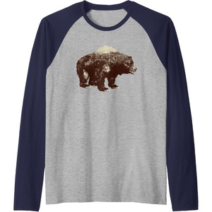 image:imageDays Gone BearShaped Forest Landscape Vintage Logo Raglan Baseball TeeNavy BlueAthletic Heather