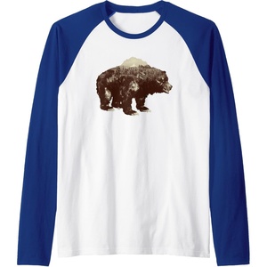 image:imageDays Gone BearShaped Forest Landscape Vintage Logo Raglan Baseball TeeRoyal BlueWhite