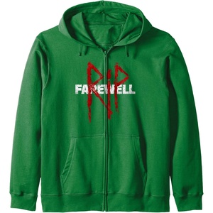 image:imageDays Gone RIP Farewell Distressed Big Chest Logo Zip HoodieDark Green