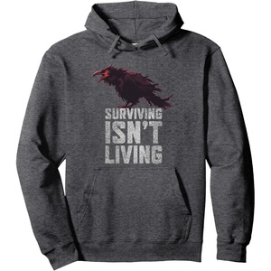 image:imageDays Gone Surviving Isnt Living Crow Quote Big Chest Logo Pullover HoodieDark Heather Grey