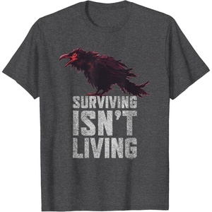 image:imageDays Gone Surviving Isnt Living Crow Quote Big Chest Logo TShirtDark Heather Grey
