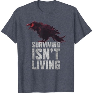 image:imageDays Gone Surviving Isnt Living Crow Quote Big Chest Logo TShirtHeather Blue