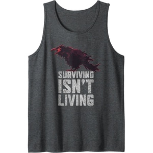 image:imageDays Gone Surviving Isnt Living Crow Quote Big Chest Logo Tank TopDark Heather Grey