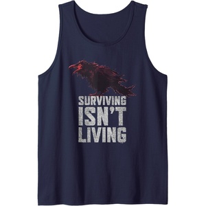 image:imageDays Gone Surviving Isnt Living Crow Quote Big Chest Logo Tank TopNavy Blue