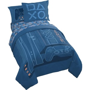image:imageJay Franco Kids Bed Set Blue PlayStation 7 Piece Full  Cozy Soft Bedding for Stylish Room Dcor with Comforter Sheets amp Pillow CoversBlue  Playstation