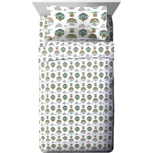 image:imageJay Franco Kids Sheet Cartoon Set with Fitted Flat Sheets amp Pillow Cover  UltraSoft Bedding with Pillowcase for Room Decor Blue  PlayStation 3 Piece TwinWhite  Mandalorian