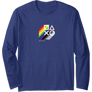 image:imagePlayStation Pride LGBTQIA Collection Stacked Chest Logo Long Sleeve TShirtNavy Blue