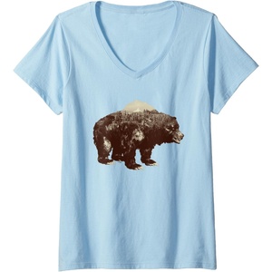 image:imageWomens Days Gone BearShaped Forest Landscape Vintage Logo VNeck TShirtBaby Blue