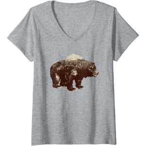 image:imageWomens Days Gone BearShaped Forest Landscape Vintage Logo VNeck TShirtHeather Grey