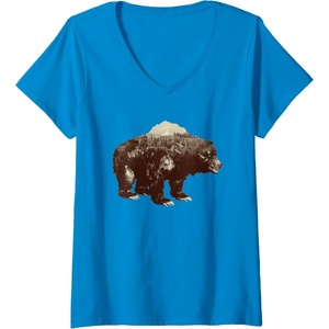 image:imageWomens Days Gone BearShaped Forest Landscape Vintage Logo VNeck TShirtSapphire Blue