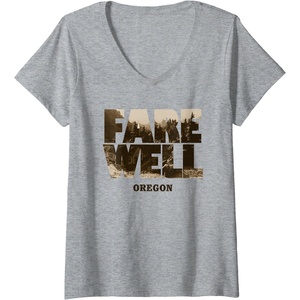 image:imageWomens Days Gone Farewell Oregon Landscape Big Chest Logo VNeck TShirtHeather Grey