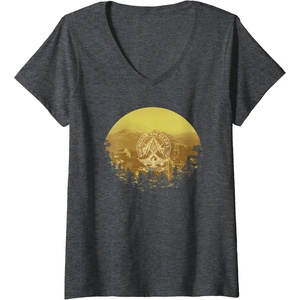 image:imageWomens Days Gone Honor And Glory Landscape Vintage Chest Poster VNeck TShirtDark Heather Grey