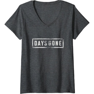 image:imageWomens Days Gone Iconic Distressed Big Chest Logo VNeck TShirtDark Heather Grey