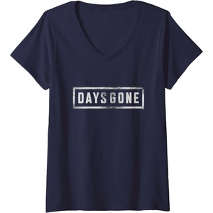 image:imageWomens Days Gone Iconic Distressed Big Chest Logo VNeck TShirtNavy Blue