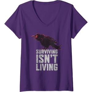 image:imageWomens Days Gone Surviving Isnt Living Crow Quote Big Chest Logo VNeck TShirtPurple