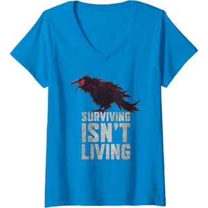 image:imageWomens Days Gone Surviving Isnt Living Crow Quote Big Chest Logo VNeck TShirtSapphire Blue