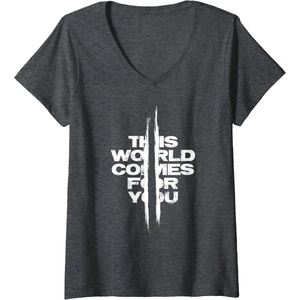 image:imageWomens Days Gone This World Comes For You Distressed Chest Logo VNeck TShirtDark Heather Grey