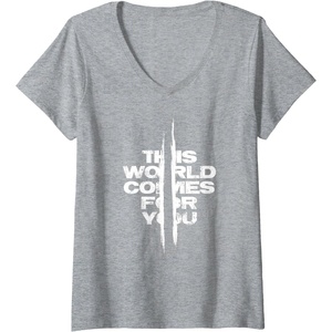image:imageWomens Days Gone This World Comes For You Distressed Chest Logo VNeck TShirtHeather Grey