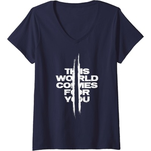 image:imageWomens Days Gone This World Comes For You Distressed Chest Logo VNeck TShirtNavy Blue