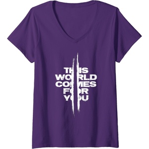 image:imageWomens Days Gone This World Comes For You Distressed Chest Logo VNeck TShirtPurple