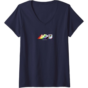 image:imageWomens PlayStation Pride LGBTQIA Collection Horizontal Chest Logo VNeck TShirtNavy Blue