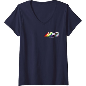 image:imageWomens PlayStation Pride LGBTQIA Collection Horizontal Pocket Logo VNeck TShirtNavy Blue