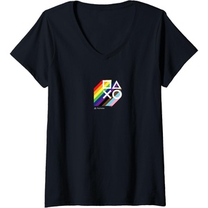 image:imageWomens PlayStation Pride LGBTQIA Collection Stacked Chest Logo VNeck TShirtBlack