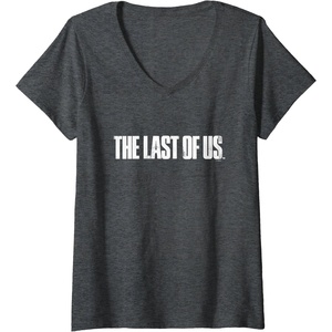 image:imageWomens The Last of Us Iconic Distressed Big Chest Logo V2 VNeck TShirtDark Heather Grey