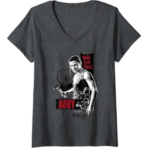 image:imageWomens The Last of Us Part II Abby Bare Your Fangs Big Chest Poster VNeck TShirtDark Heather Grey
