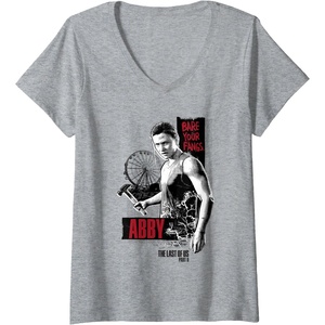 image:imageWomens The Last of Us Part II Abby Bare Your Fangs Big Chest Poster VNeck TShirtHeather Grey