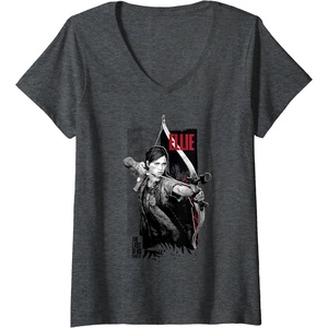 image:imageWomens The Last of Us Part II Ellie Ready For Fight Chest Poster VNeck TShirtDark Heather Grey