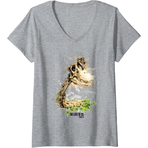 image:imageWomens The Last of Us Part II Hat On A Dinosaur Watercolor Style VNeck TShirtHeather Grey