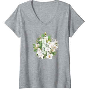 image:imageWomens The Last of Us Part II Watercolor Floral Big Chest Logo VNeck TShirtHeather Grey